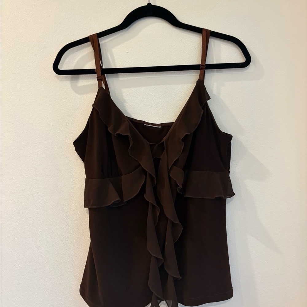 Vintage Elegant Brown Ruffle Women's Top